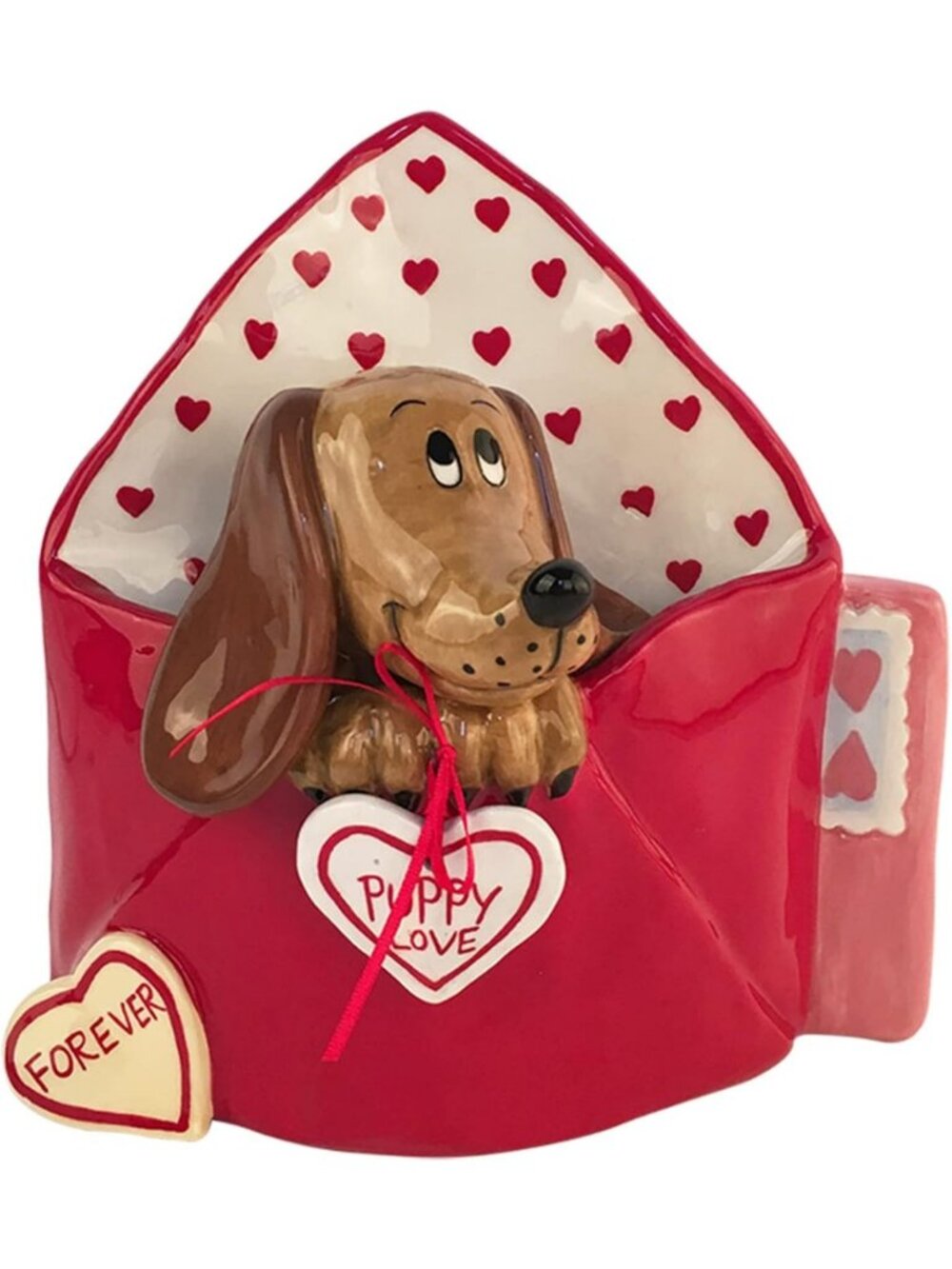 Adorable Puppy Figurine - Ceramic Dog with Valentine Envelope, 7.25" Cute Decor
